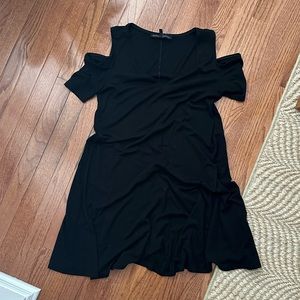 White House Black Market Black Cold Shoulder Black Knee Length Dress